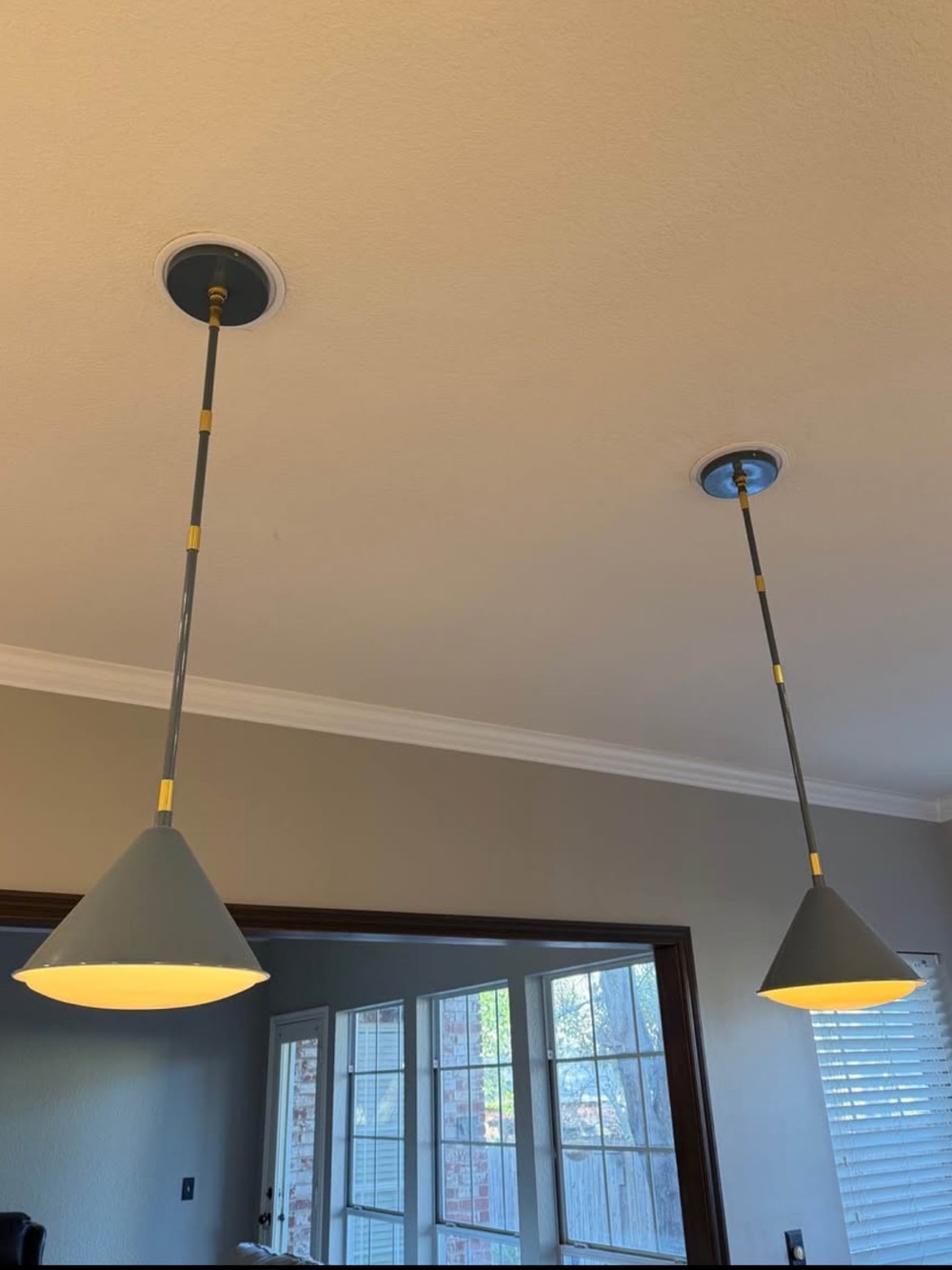 Set of 2 Blue Anthropologie Pendant Lights with Adjustable Lengths from 6-36”